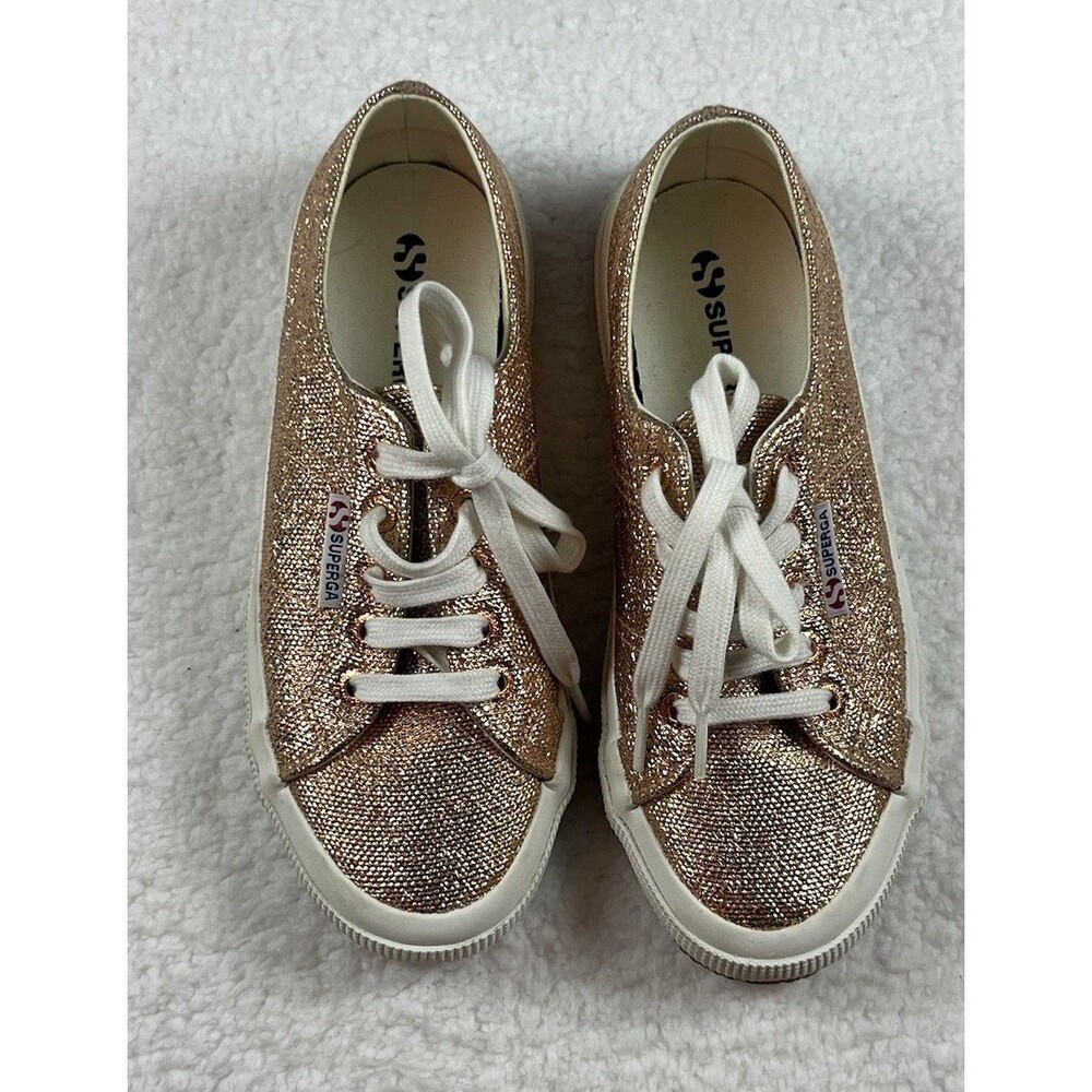 Superga Sneakers Womens 6 Metallic Rose Gold Sparkly Glitter Gum Soles Shoes